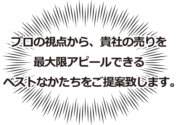 プロの視点から、貴社の売りを最大限アピールできるベストなかたちをご提案致します。